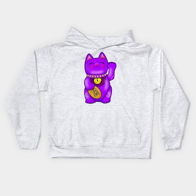 Purple For Oppurtunity Maneki Neko Lucky Cat Kids Hoodie by Space Truck